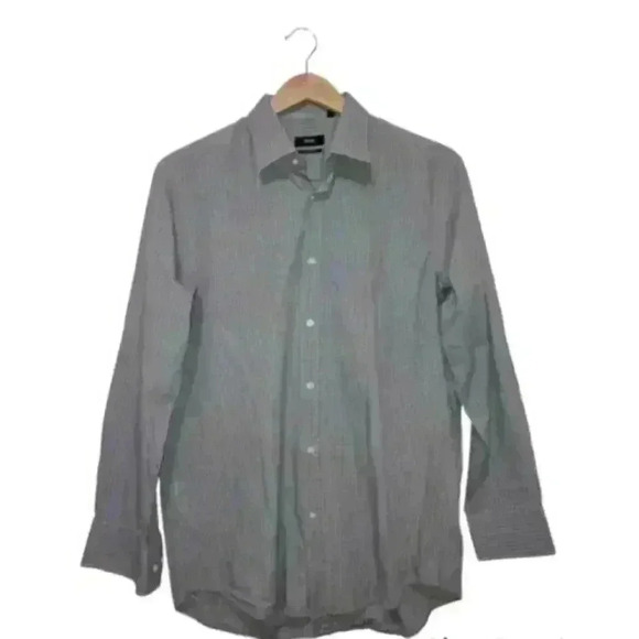 HUGO BOSS Long Sleeve Shirt Stretch Grey Striped Collar Dress Shirt 15 3/4 40 - Picture 1 of 12
